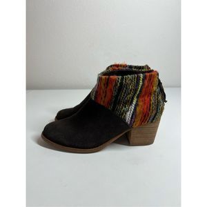 Toms Multi Textile Leila Chocolate Brown Suede Ankle Booties Size 6,5